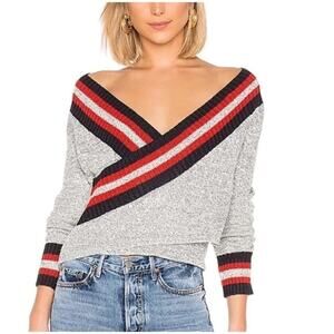 C/Meo Collective Crossover Knit Wrap Sweater XXS Grey Striped Preppy Academia